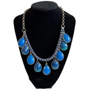 Blue and Silver Teardrop Pendants 19” Necklace